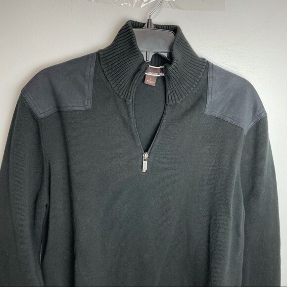 Men Michael Kors Solid Black pullover Tight Knit 3/4 Quarter Zip Sweater size L - Picture 10 of 11